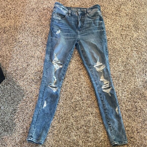 American Eagle Blue Skinny Distressed Jeans - Picture 1 of 4